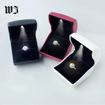 הסיטוניים LED מואר יהלום טבעת עגיל קופסא מתנת החתונה טבעת אירוסין תכשיטים להציג ארגונית Boite אדם Faux 20pcs/lot