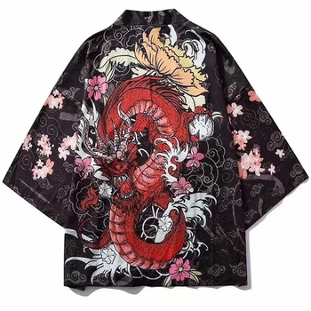 זכר הדפסה קימונו סוודר קרדיגן החולצה החולצה יאקאטה גברים Haori אובי בגדים בגדי סמוראי יפני קימונו לגברים