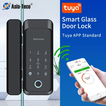 חכם דלת זכוכית ביומטרי טביעת אצבע, מנעול Tuya אפליקציה Bluetooth שליטה אלקטרונית לנעול את הדלת 13.56 Mhz כרטיס RFID