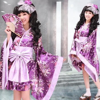 יפנית מסורתית בסגנון אנימה בנות לוליטה קימונו יאקאטה אסיה השמלה נשים גיישה סאקורה Haori Kawaii מדים תחפושות קוספליי