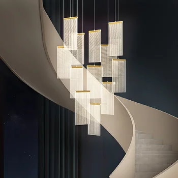 מדריך אור LED תאורה נברשת דופלקס מסתובב מדרגות האוכל Liviing חדר הפוסט-מודרנית יוקרה תליית מנורה שחור/זהב