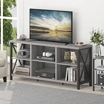 מעמד טלוויזיה 55 אינץ', טלוויזיה תעשייתי מערכת קולנוע ביתית עם ארון אחסון מדף, מודרני עץ ומתכת טלוויזיה מדיה