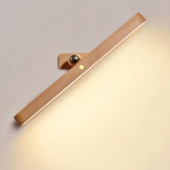 מראת איפור מעץ מלא אור USB מגנטי היניקה מקורה led לילה אור רצועה ארוכה אלחוטית אור הקיר מחשב תאורה