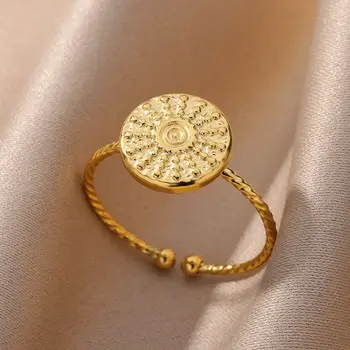נירוסטה השמש טבעות לנשים 2023 אופנה וינטג ' צבע זהב טבעת מתכווננת גותי תכשיטים מתנות חתונה anillos mujer
