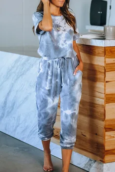 נשים פיג 'מה מגדיר לקשור צבע הפיג' מה Famale Pijamas Loungewear 2 קטע ג ' יי סט Sweatsuits הלבשת לילה Nightwear Homewear