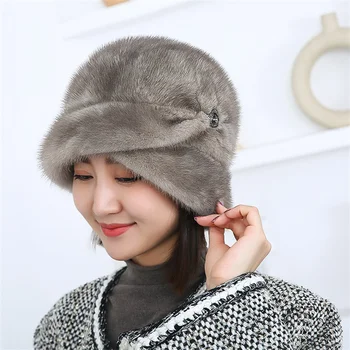 נשים של יוקרה אלגנטית פרוות חורף כובע איכות גבוהה חורפן פרווה תרמי באגן כובע חורף נוחות מניעת קר בכובע פרווה
