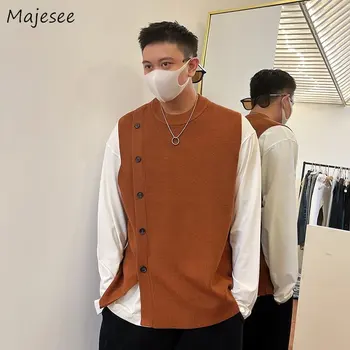 סוודר גברים סגנון קוריאני כפתור נאה סתיו אופנתיים חופשי סריגה כל המשחק Harajuku מוצק עיצוב פשוט בגדים זכר