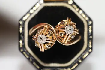 עתיק 18K זהב ויקטוריאני 1900 טבעי הישן לחתוך יהלום, טבעת אמייל