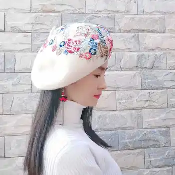 צמר נשי כומתה רקמה, פרח החורף באד קיו דונג פולק צייר כובע הגאות לשחזר את הדרכים העתיקות של ספרות ואמנות