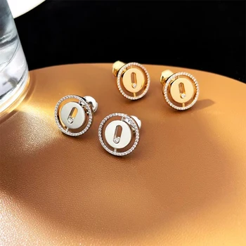 צרפתי קלאסי תכשיטים, נשים 9256 סיבוב מדליית כסף אגוז עגילים. להזיז את האבן. מתנה ליום האהבה