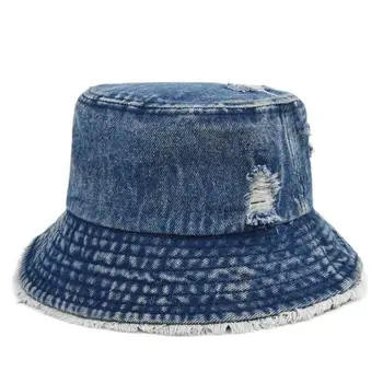 קאובוי קרע ישן דלי כובע גברים ג ' ינס גדול שבור ברים נשים אופנה חיצוני שמש כובעים בנים בנות Hiphop דלי בוב הכובע Gorro