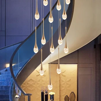 קריסטל מדרגות ארוך נברשות מלון וילה סלון לובי קישוט גדול תליית מנורה המדרגות המודרני הוביל תליון אור