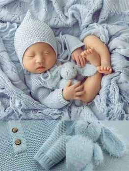 תינוק שרק נולד צילום אביזרים חמודים סריגה בגדים כובעים עטיפת ציצית שמיכה רקע תמונות סטודיו ירי צילום אביזרים