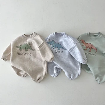 תינוק תינוק בגד אביב קריקטורה דינוזאור מכתב הדפסה אוברול לתינוקות-כותנה צמר בגדי ילדים בנות תלבושות